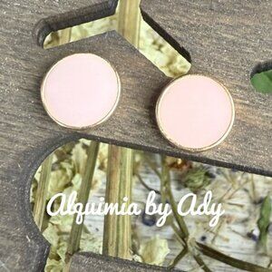 8mm gold and pink disc stud earrings cloisonné enamel